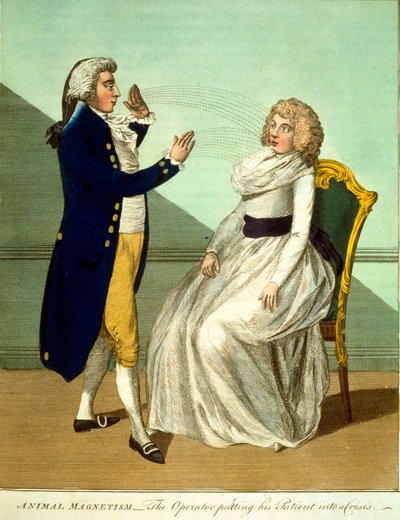Magnetismo Animal - O Operador colocando seu Paciente em uma Crise, de "Uma Chave para a Física e as Ciências Ocultas", 1800 (gravura colorida à mão) de Sibly Ebenezer